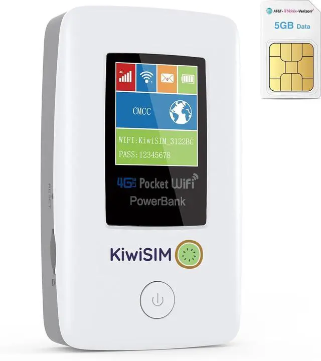 Main image of 4G LTE WiFi Mobile Hotspot - Pocket WiFi with 5GB Data SIM Card, International Hotspot Router & Power Bank, No Contract or SIM Card Required,10 Connected Devices, Ideal for Travel in The US & Europe