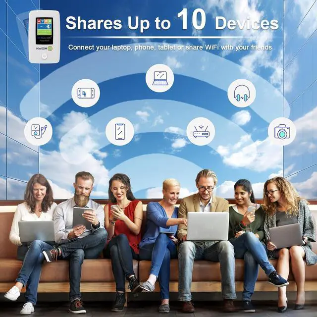 Alt view image 3 of 7 - 4G LTE WiFi Mobile Hotspot - Pocket WiFi with 5GB Data SIM Card, International Hotspot Router & Power Bank, No Contract or SIM Card Required,10 Connected Devices, Ideal for Travel in The US & Europe