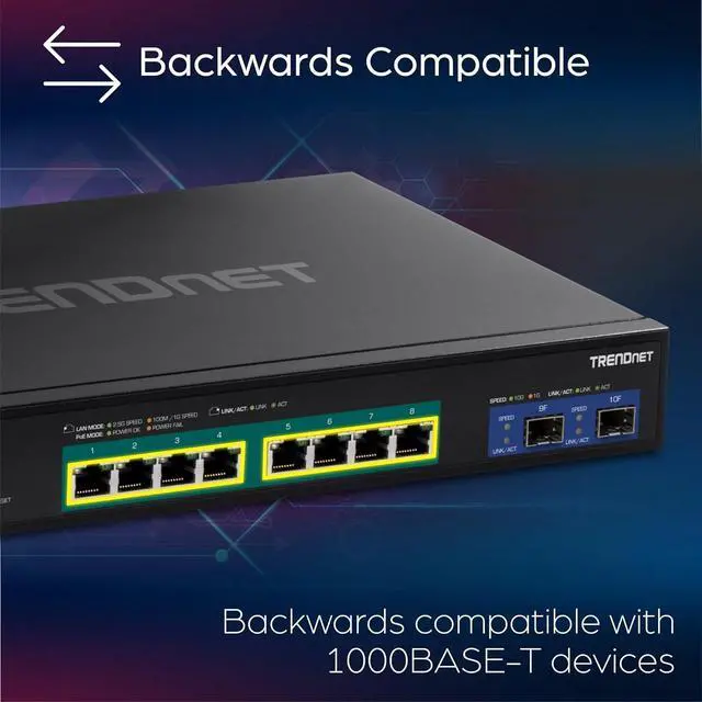 Alt view image 4 of 7 - TRENDnet 10-Port Multi-Gig Web Smart PoE+ Switch, 8 x 2.5GBASE-T PoE+ Ports, 2 x 10G SFP+ Slots, Metal Housing, Managed Network Ethernet Switch, Lifetime Protection, Black, TPE-3102WS