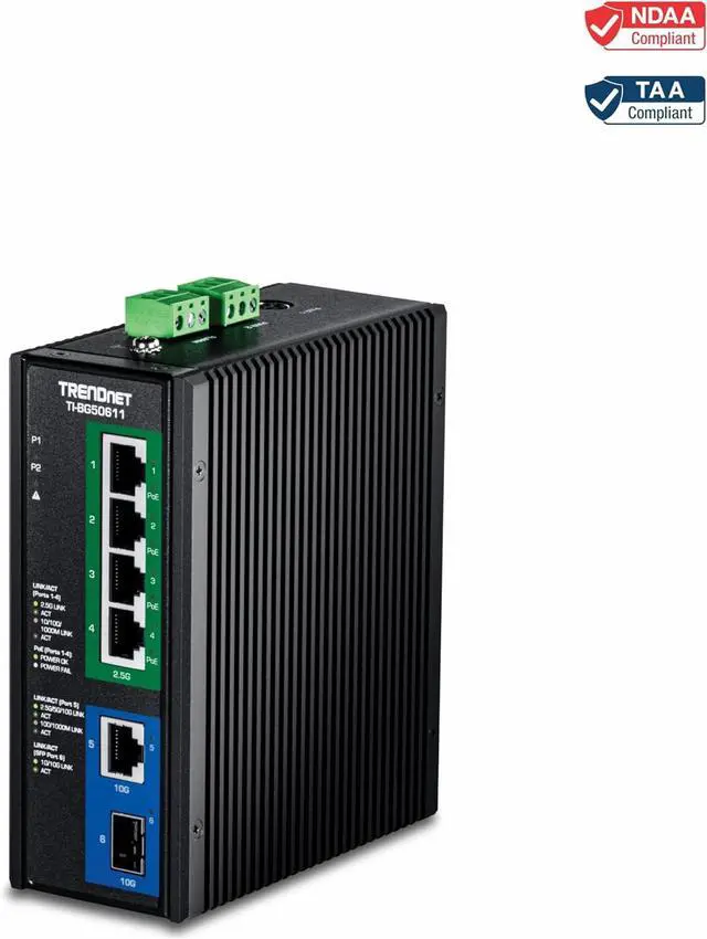 Alt view image 3 of 7 - TRENDnet 6-Port Industrial 2.5G PoE++ DIN-Rail Switch with 10G Ports,TI-BG50611,Multi-Gigabit,4 x 2.G PoE++ Ports, 1 x 10G RJ-45 Port,1 x 10G SFP+ Port,Lifetime Protection, Black