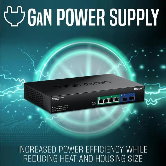 Alt view image 2 of 7 - TRENDnet 6-Port 2.5G GaN Power PoE++ Switch with 10G SFP+ Ports (240W), TPE-BG5062, 4 x 2.5G PoE++ Ports, 2 x 10G SFP+ Ports, 240W, 60Gbps, NDAA TAA Compliant for Government use, Lifetime Protection