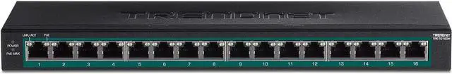 Alt view image 5 of 7 - TRENDnet 16-Port Gigabit PoE+ Switch, TPE-TG160H, 123W PoE Power Budget, 32 Gbps Switching Capacity, Desktop Switch, Ethernet Network Switch, Metal, 1U 10" Rack Mountable, Lifetime Protection
