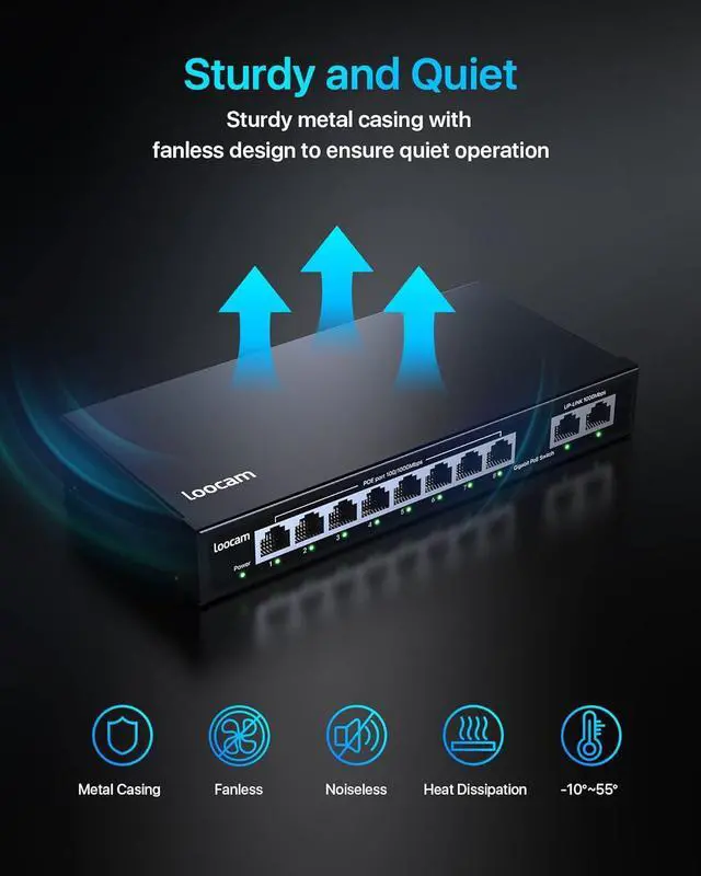 Alt view image 7 of 7 - 8 Port Gigabit PoE Switch with 2 Gigabit Uplink Port, 96W for 8 Port PoE+ 1000Mbps, IEEE802.3af/at Unmanaged Ethernet Network Switch, Plug and Play