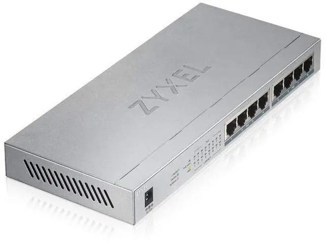Alt view image 2 of 5 - Zyxel 8 Port Gigabit Ethernet Unmanaged POE+ Switch | 8 x PoE+ @ 60W | Plug & Play | Sturdy Metal w/Shielded Ports | Desktop or Wall-Mount | Fanless | Lifetime Warranty | Ethernet Splitter | GS1008HP