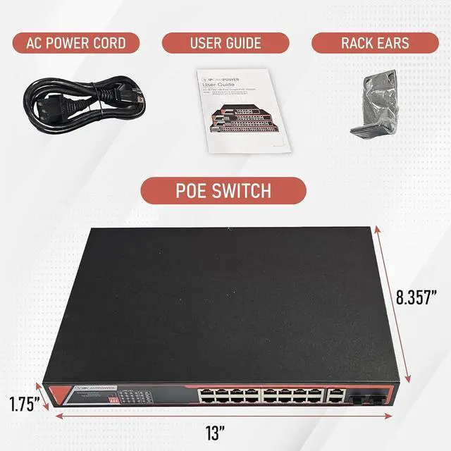 Alt view image 7 of 7 - Full Gigabit Unmanaged POE Switch, 30W POE+ (802.3at) per Port, Extend Mode up to 984' Cable Runs, All Ports Gigabit 10/100/1000 (16 Port (300W))