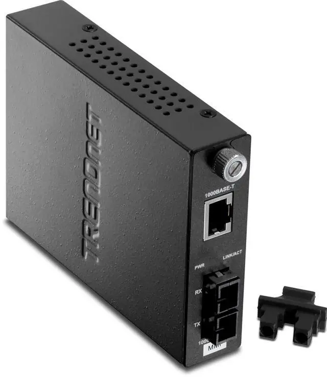 Main image of TRENDnet Intelligent 1000Base-T to 1000Base-SX Multi-Mode SC Fiber Media Converter, Up to 550M (1800 ft), Fiber to Ethernet Converter, 2Gbps Switching Capacity, Lifetime Protection, Black, TFC-1000MSC