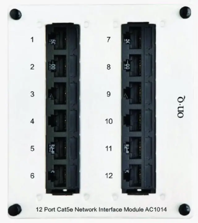 Main image of Legrand - OnQ 8 Port Cat 5e Network Interface Module, RJ45 Network Switch, High-Density Mini Patch Panel, Keystone Ports Labeled 1 Through 12, Grey, AC1014
