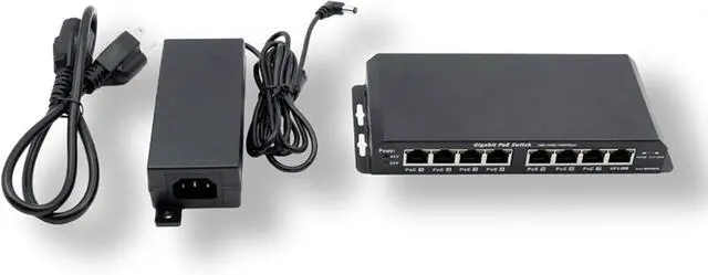 Main image of 8 Port Passive PoE Switch - 24v Passive Unmanaged Network Gigabit PoE Switch w/ 1 Uplink Port, Power 7 Devices, Includes 24 Volt 60 Watt Power Supply, for Ubiquiti & Mikrotik Devices