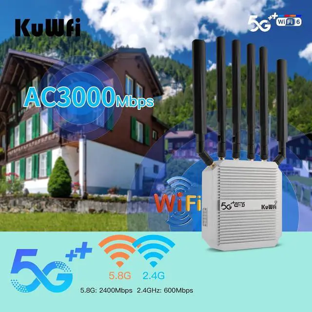 Alt view image 5 of 7 - KuWFi Outdoor 5G Router Dual SIM, AX3000 WiFi 6 CPE, IP67 Waterproof, 4x4 MIMO 2500Mbps, Qualcomm IPQ5018/SDX62, Band Lock VPN TTL, Detachable Antennas
