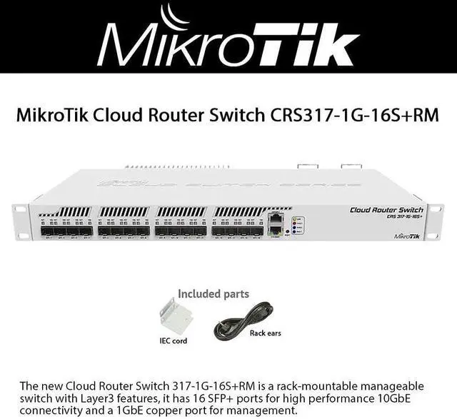 Alt view image 3 of 5 - Mikrotik Cloud Router Switch CRS317-1G-16S+RM Rack-mountable manageable