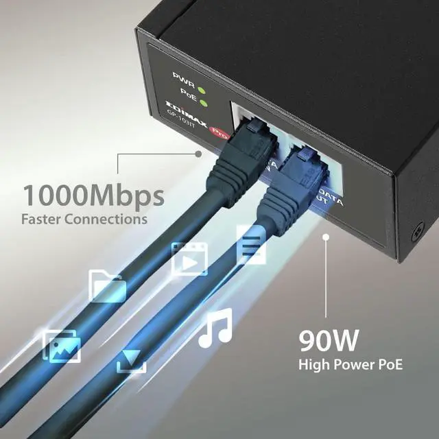 Alt view image 5 of 6 - Edimax Pro Gigabit PoE++ 90W (60W/30W/15W Compatible) Injector Adapter, Adds Power to PoE Powered Device (PD) Device for up to 100 Meters (328ft), Supports 802.3af 802.3at 802.3bt, GP-103IT