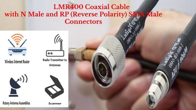 Alt view image 7 of 7 - MPD Digital I LMR400 Times Microwave Coaxial Cable I N Male to RP-SMA Male Connectors I Low Loss RF Coax I Jumper, CB, Ham Radio, Transmitters, Antenna I 100 FT