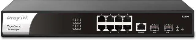 Main image of Draytek VigorSwitch P2100 8-Port Gigabit PoE Layer 2+ Managed Switch | 2 SFP Uplink Ports | Rack Mountable | Business Class