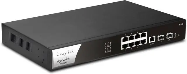 Alt view image 2 of 4 - Draytek VigorSwitch P2100 8-Port Gigabit PoE Layer 2+ Managed Switch | 2 SFP Uplink Ports | Rack Mountable | Business Class