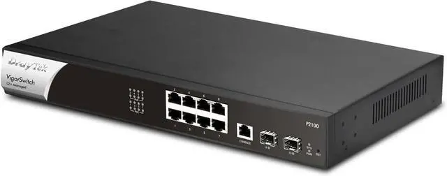 Alt view image 3 of 4 - Draytek VigorSwitch P2100 8-Port Gigabit PoE Layer 2+ Managed Switch | 2 SFP Uplink Ports | Rack Mountable | Business Class