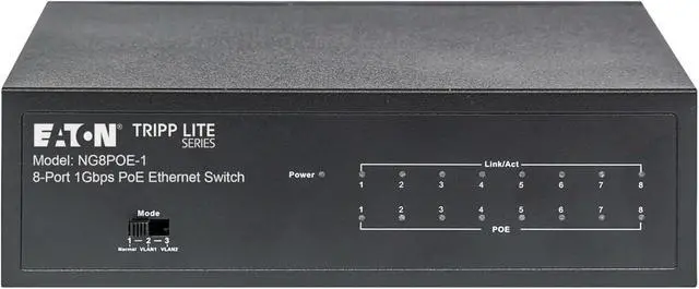 Alt view image 2 of 7 - Tripp Lite Series 8-Port Desktop Unmanaged Gigabit Ethernet Network Switch with PoE+, 60W, Metal Enclosure, Plug-and-Play, Auto-Negotiable, Wall Mount Option, 3-Year Warranty (NG8POE-1)