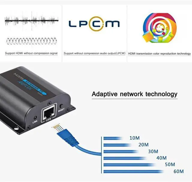 Alt view image 6 of 7 - LKV372A 50M HDMI Network Extender Sender Transmitter & Receiver Over RJ45 Cat6/Cat7 Single Transmission for DVD PS3 Projector