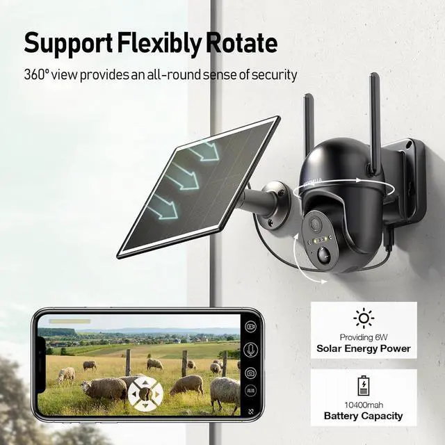 Alt view image 4 of 7 - Gadpiparty SEHMUA 4G LTE Cellular Solar Security Camera Wireless Outdoor, No WiFi Solar Powered Camera, 360° Live View, 2K Color Night Vision, PIR Motion Sensor, 2 Way Talk, Built in SIM Card