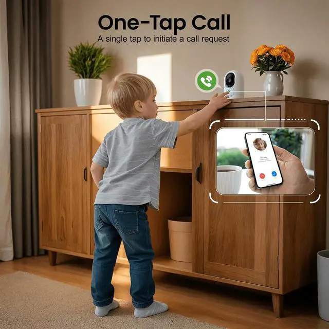 Alt view image 3 of 6 - Gadpiparty 2K Security Camera Indoor-360 Cameras for Home Security and One-Tap Call, Elderly/Cat/Baby/Nanny, Motion Alert, Intelligent Tracking, 2.4GHz WiFi Only, Work with Alexa/Google Home, K7 2Pack