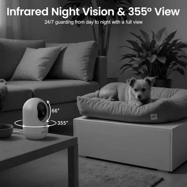 Alt view image 6 of 6 - Gadpiparty 2K Security Camera Indoor-360 Cameras for Home Security and One-Tap Call, Elderly/Cat/Baby/Nanny, Motion Alert, Intelligent Tracking, 2.4GHz WiFi Only, Work with Alexa/Google Home, K7 2Pack