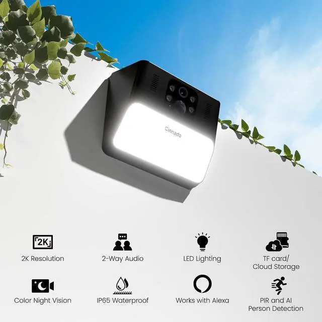 Alt view image 2 of 7 - Gadpiparty Outdoor Camera Wireless-2.4G 2K Solar Wall Light Cameras for Home Security with AI Motion Detection, Waterproof,Motion Activated Light, Siren Cloud/SD Storage, Compatible with Alexa,S2