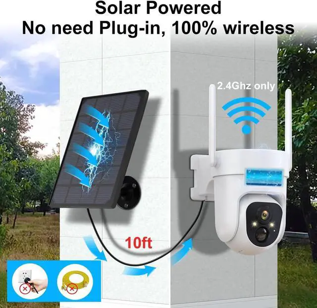 Alt view image 2 of 7 - 2K PTZ Solar WiFi Security Camera with AI Motion, Color Night Vision, 360 View, Waterproof, Alarm - Rechargeable Battery