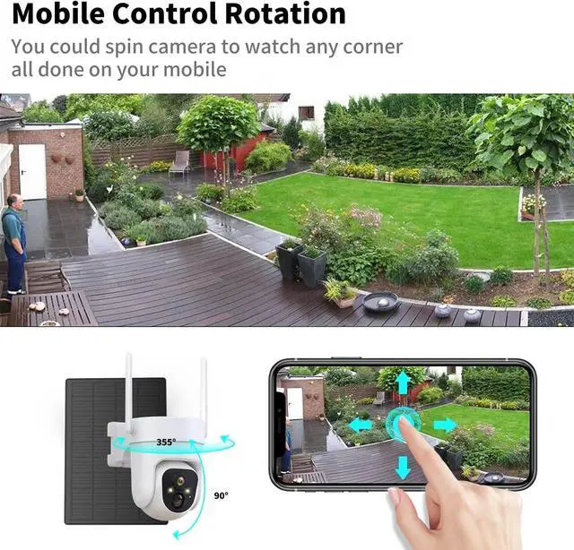 Alt view image 5 of 7 - 2K PTZ Solar WiFi Security Camera with AI Motion, Color Night Vision, 360 View, Waterproof, Alarm - Rechargeable Battery