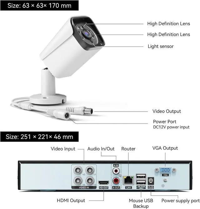 Alt view image 7 of 7 - Gadpiparty Wired Security Camera System Outdoor, 4CH 5MP Lite AHD DVR with 500G Hard Drive, 4 x 5MP Wired CCTV Camera, Indoor/Outdoor Surveillance DVR Kit with Human Detection, Night Vision