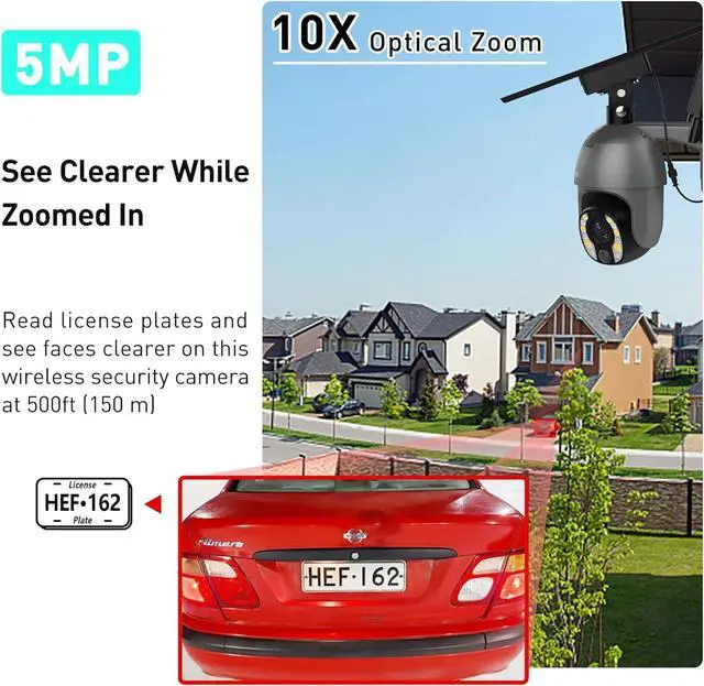 Alt view image 2 of 7 - Gadpiparty SOLIOM Security Cameras Wireless Outdoor, 5MP 2.4G Wi-Fi Security Camera with 10X Optical Zoom, Battery and Solar Powered, Human Detection, Spotlight Color Night Vision, Auto Tracking