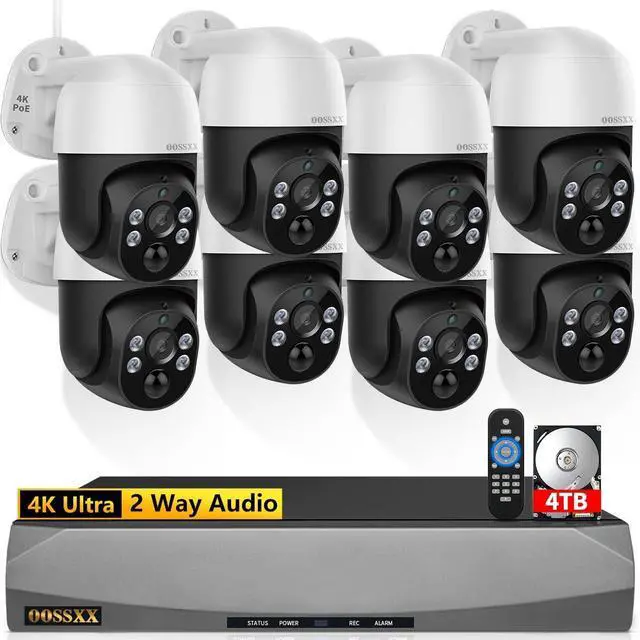 Main image of Gadpiparty Auto Tracking 4K 2-Way Audio PTZ PoE Outdoor Wired Security Cameras System Home Wired Cameras Video Surveillance DVR Kit
