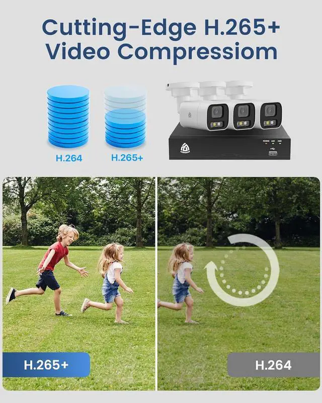 Alt view image 5 of 7 - Gadpiparty 8CH Home Security Camera System, 8 Ports 4K NVR with 2TB HDD, 4 x 5MP Outdoor PoE IP Cameras, Person/Vehicle Detection, 2-Way Audio, Color Night Vision, Spotlight Siren, 24/7 Recording