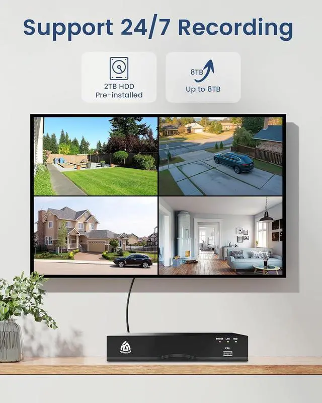 Alt view image 7 of 7 - Gadpiparty 8CH Home Security Camera System, 8 Ports 4K NVR with 2TB HDD, 4 x 5MP Outdoor PoE IP Cameras, Person/Vehicle Detection, 2-Way Audio, Color Night Vision, Spotlight Siren, 24/7 Recording