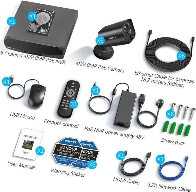 Alt view image 7 of 7 - Gadpiparty 4K/8.0 Megapixel & 130° Ultra Wide-Angle 2-Way Audio PoE Outdoor Home Security Camera System Wired Outdoor Video Surveillance IP Cameras System DVR Set