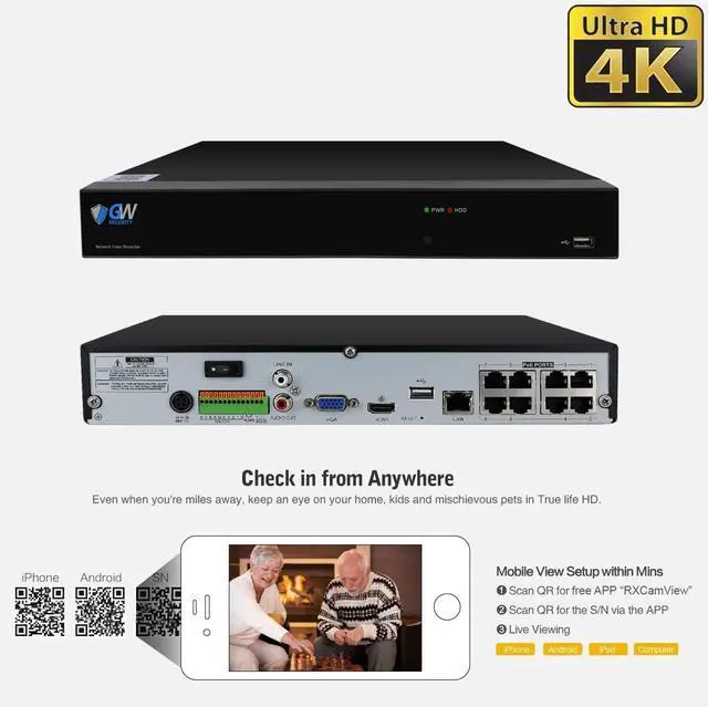 Alt view image 3 of 7 - Gadpiparty GW Security 2-Way Audio Floodlight 5.0 Megapixel PoE Security Camera System, 8 Channel 4K NVR with 4 x 5MP Full-time Color Night Vision IP Camera, Thermal PIR Heat & Motion Sensing, Two Wa