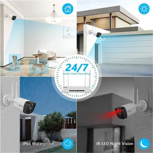 Alt view image 6 of 7 - Gadpiparty (2-Way Audio) 4-Antennas Enchance Outdoor Wireless Security Camera System WiFi Cameras Video Surveillance DVR Kit