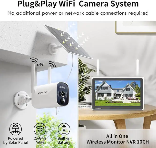 Alt view image 2 of 7 - Gadpiparty Solar Home Security Camera System with 10CH 10" LCD Monitor NVR, 4MP 2PCS Bullet Solar Camera Wireless Outdoor, Solar-Powered Camera CCTV System, Motion Record(500G HDD)