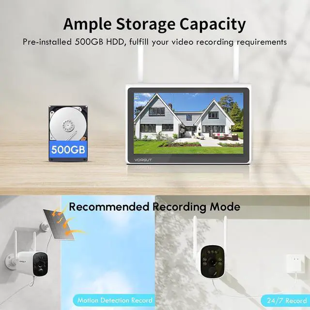 Alt view image 4 of 7 - Gadpiparty Solar Home Security Camera System with 10CH 10" LCD Monitor NVR, 4MP 2PCS Bullet Solar Camera Wireless Outdoor, Solar-Powered Camera CCTV System, Motion Record(500G HDD)