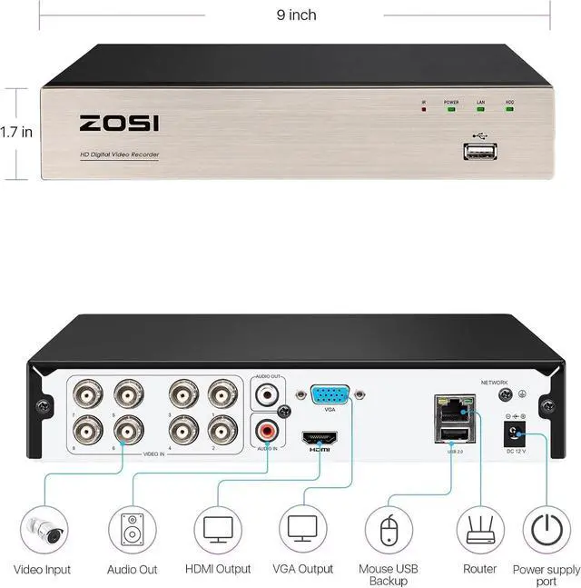 Alt view image 7 of 7 - Gadpiparty ZOSI H.265+ 3K Lite 8 Channel CCTV DVR with 1TB Hard Drive, Motion Detection, 2 Pack 1080P Home Security Cameras with Audio Recording.