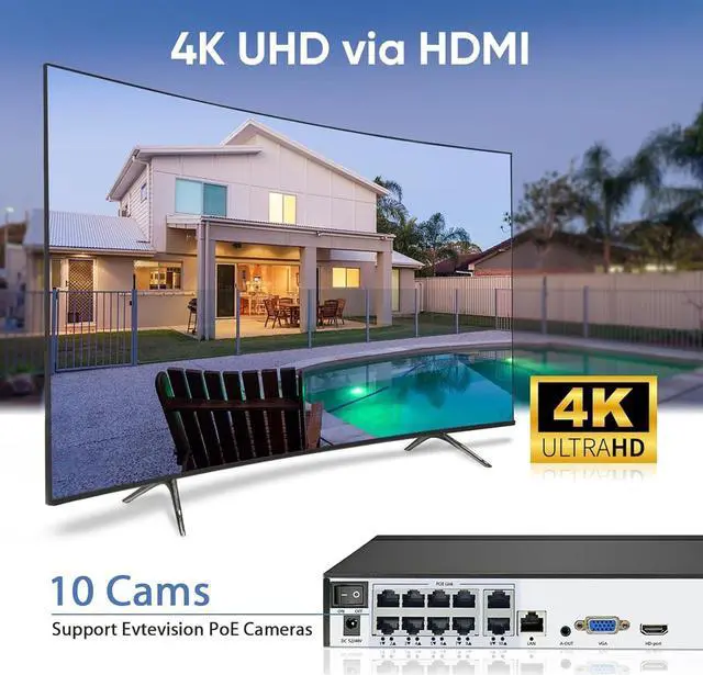 Alt view image 3 of 7 - Gadpiparty 4K 10 Channel Network Video Recorder for POE Security Camera System,10CH NVR with AI Motion Detection,Easy Remote Access,Works with 10 x 8MP IP Cameras,Supports up to 8TB HDD (Not Included)