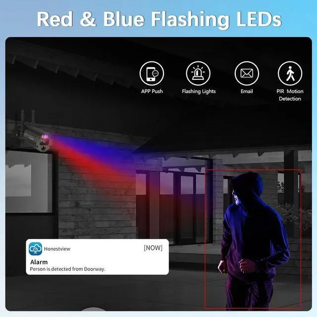 Alt view image 2 of 7 - Gadpiparty Flashing LEDs Visual Alert Wireless Security Camera System, Wireless Cameras for Home Security, Outdoor WiFi Video Surveillance, NVR Surveillance Camera System