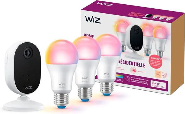 Main image of Gadpiparty WiZ Home Monitoring Starter Kit Includes Indoor Security Camera, 1080p HD Video with Motion Detection and Full-Duplex Audio + 60W A19 Color LED Smart Bulb - Pack of 3