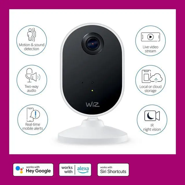 Alt view image 3 of 7 - Gadpiparty WiZ Home Monitoring Starter Kit Includes Indoor Security Camera, 1080p HD Video with Motion Detection and Full-Duplex Audio + 60W A19 Color LED Smart Bulb - Pack of 3