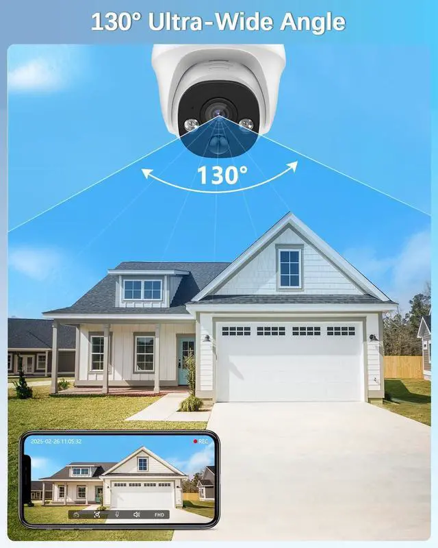 Alt view image 3 of 7 - Gadpiparty 2-Way Audio & 130° Wide-Angle Wired Dome Security Camera System, Outdoor POE IP Cameras, Home Video Surveillance Camera Systems