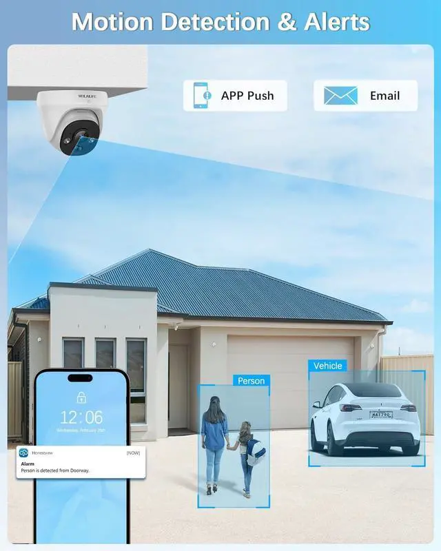 Alt view image 4 of 7 - Gadpiparty 2-Way Audio & 130° Wide-Angle Wired Dome Security Camera System, Outdoor POE IP Cameras, Home Video Surveillance Camera Systems