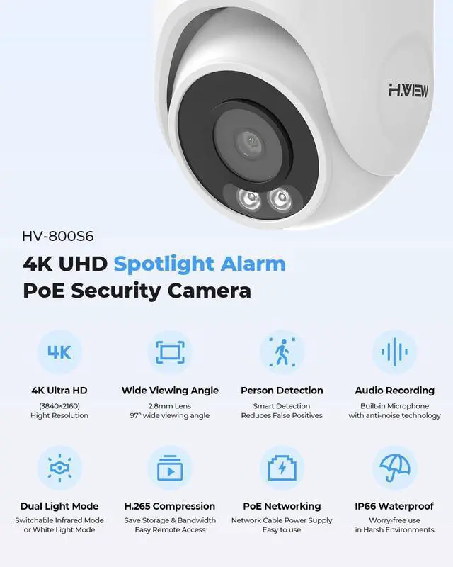 Alt view image 4 of 7 - Gadpiparty H.VIEW 4K Security Camera System, 4pcs H.265 PoE Wired Turret Cameras with Person Detection, 4K/8MP 8CH NVR with 3TB HDD for 24-7 Recording,Trigger Color Night Vision, Email Alert, AI Human