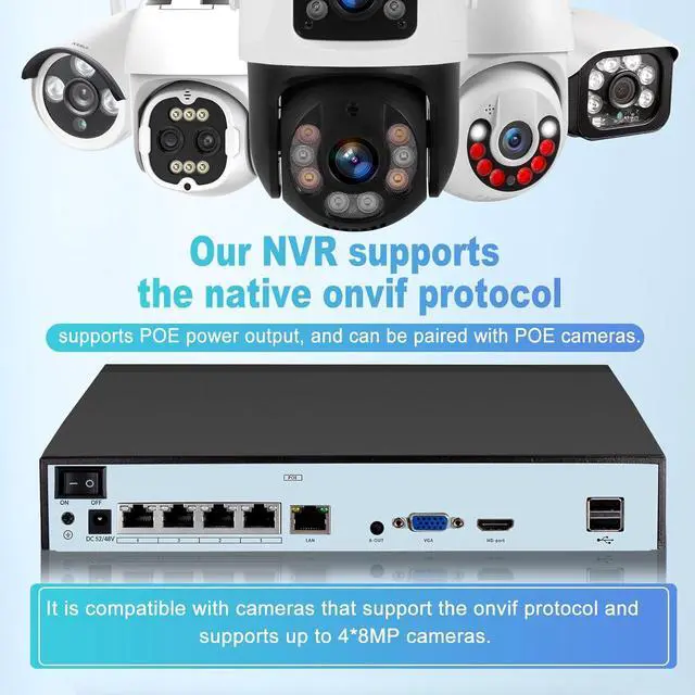 Alt view image 5 of 7 - Gadpiparty TOWODE 4CH POE Network Video Recorder for Home Security Camera System Work with 4K/2K/3MP/4MP/5MP/6MP/8MP/1080P HD IP Cameras PoE NVR, 24/7 Recording Pre-Installed 1TB Hard Drive