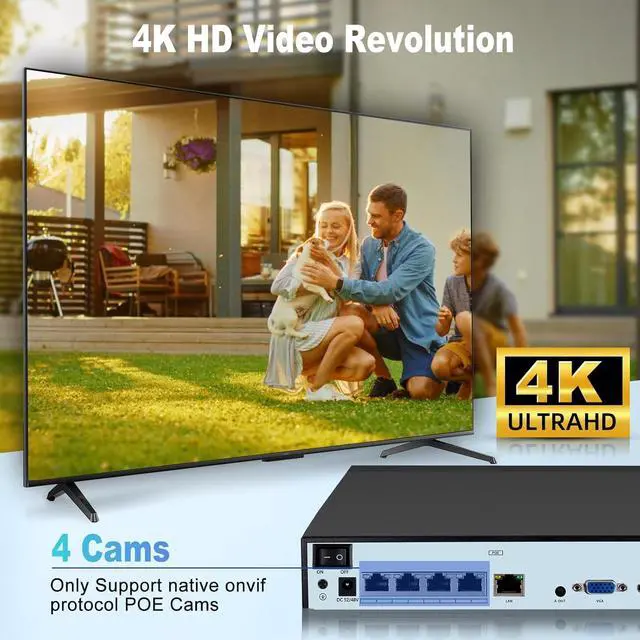 Alt view image 7 of 7 - Gadpiparty TOWODE 4CH POE Network Video Recorder for Home Security Camera System Work with 4K/2K/3MP/4MP/5MP/6MP/8MP/1080P HD IP Cameras PoE NVR, 24/7 Recording Pre-Installed 1TB Hard Drive
