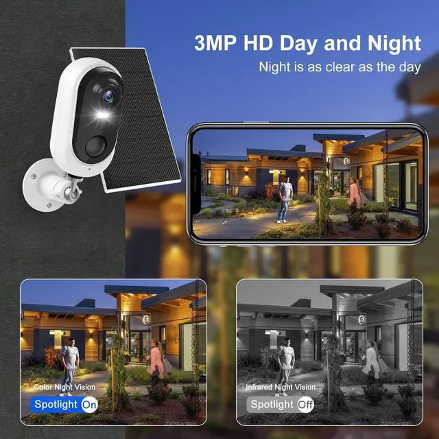 Alt view image 3 of 7 - Gadpiparty Solar Camera Outdoor Wireless: 2K WiFi Battery Powered Security Cameras with Video Night Vision and Motion Detection 2-Way Audio