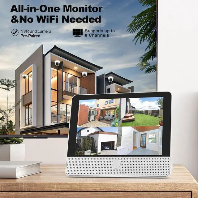 Alt view image 2 of 6 - Gadpiparty 16CH Expandable PoE Security Camera System with All-in-One 10.1" LCD 4K NVR Monitor, 4Pcs 5MP PoE Cameras, Smart Dual Light, Two Way Talk, Plug & Play, 1TB HDD, Human Vehicle Detection