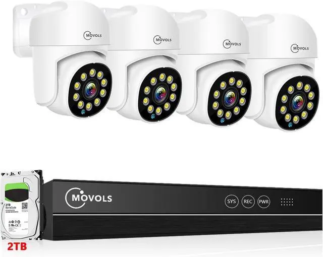 Main image of Gadpiparty MOVOLS PoE Security Camera System, 4 x 8MP(4K) Pan/Tilt PoE 360 Camera Outdoor, Person/Vehicle Detect, Spotlight Siren, Color Night Vision, 8CH 8MP NVR with 2TB HDD
